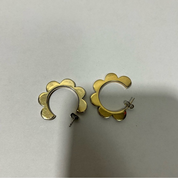 Anthropologie Scalloped White and Gold Hoops - Picture 3 of 5